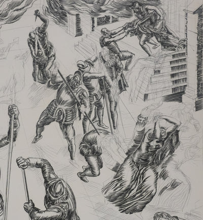 Albert DECARIS : Combat de guerre, Gravure originale signée