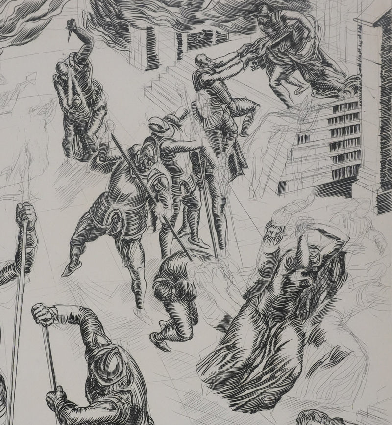 Albert DECARIS : Combat de guerre, Gravure originale signée