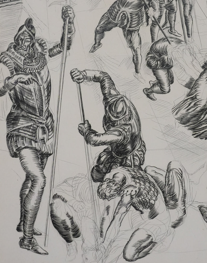 Albert DECARIS : Combat de guerre, Gravure originale signée