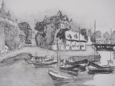 Pierre BOUDET : Port de Honfleur, Lithographie originale signée