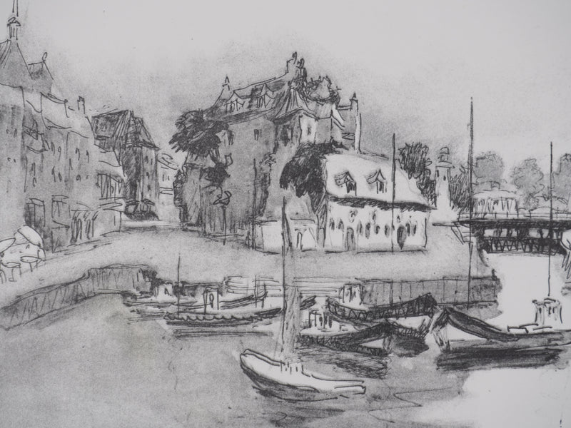 Pierre BOUDET : Port de Honfleur, Lithographie originale signée