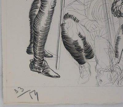 Albert DECARIS : Combat de guerre, Gravure originale signée