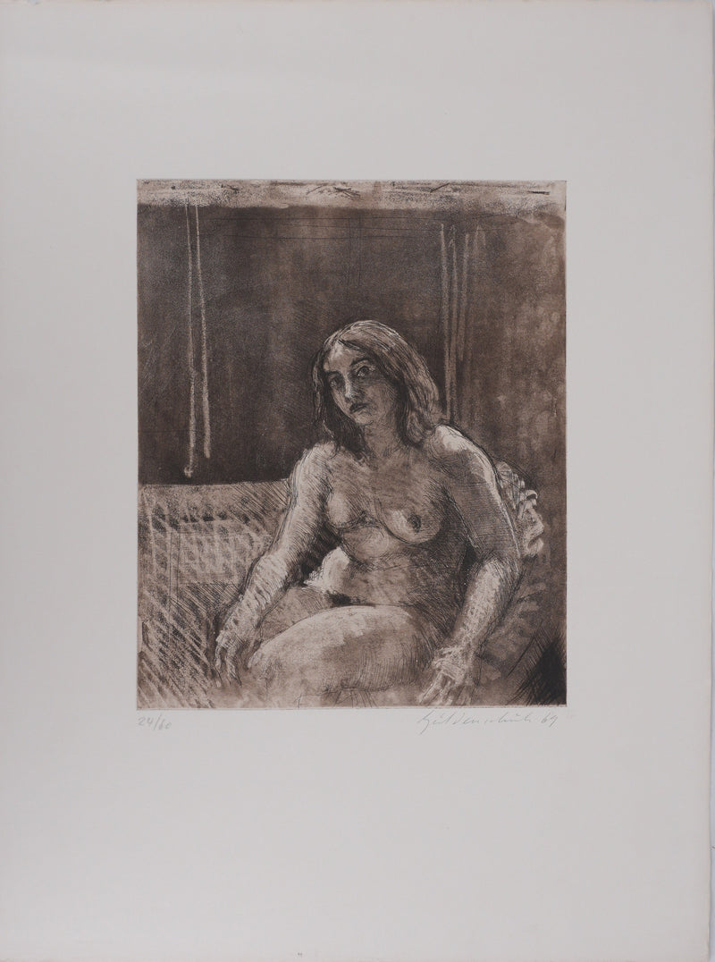 Ecole XXème : Nu en attente, Gravure originale signée