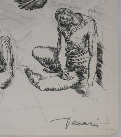 Albert DECARIS : Combat de guerre, Gravure originale signée