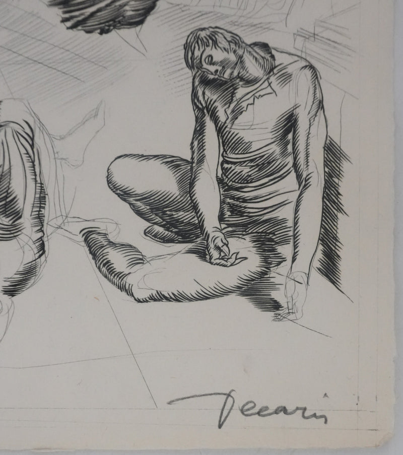 Albert DECARIS : Combat de guerre, Gravure originale signée