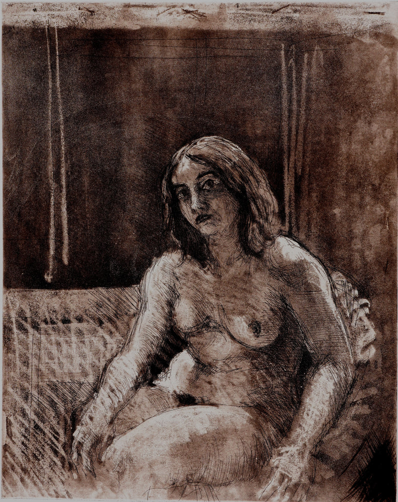 Ecole XXème : Nu en attente, Gravure originale signée