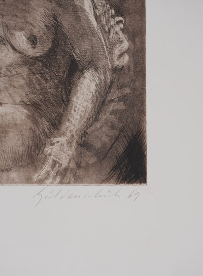 Ecole XXème : Nu en attente, Gravure originale signée