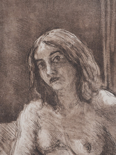 Ecole XXème : Nu en attente, Gravure originale signée