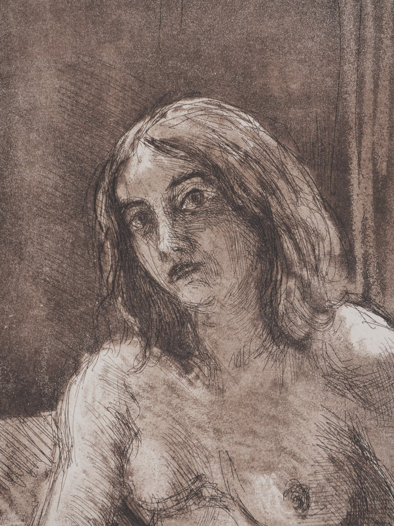 Ecole XXème : Nu en attente, Gravure originale signée