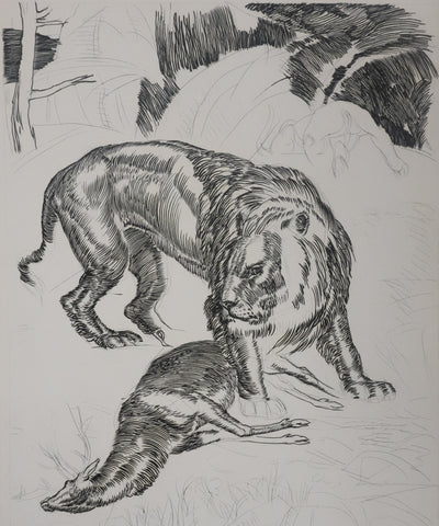 Albert DECARIS : Chasse au cerf, Gravure originale signée