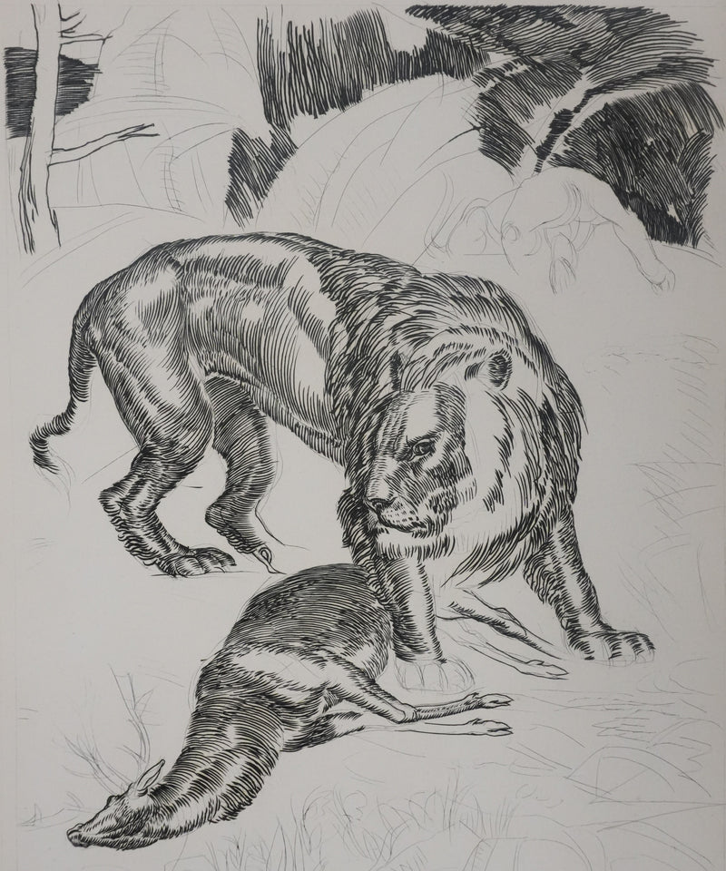 Albert DECARIS : Chasse au cerf, Gravure originale signée