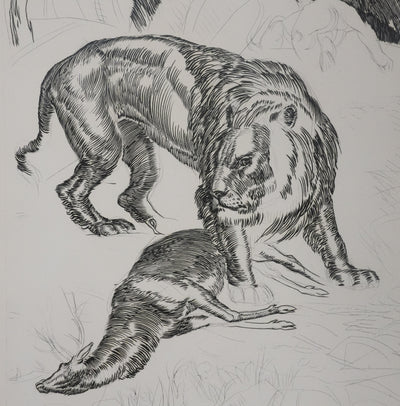 Albert DECARIS : Chasse au cerf, Gravure originale signée