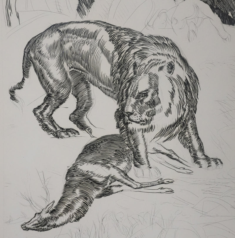 Albert DECARIS : Chasse au cerf, Gravure originale signée