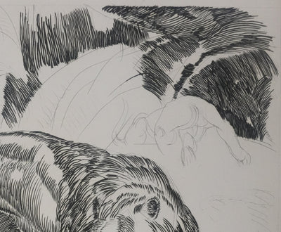 Albert DECARIS : Chasse au cerf, Gravure originale signée