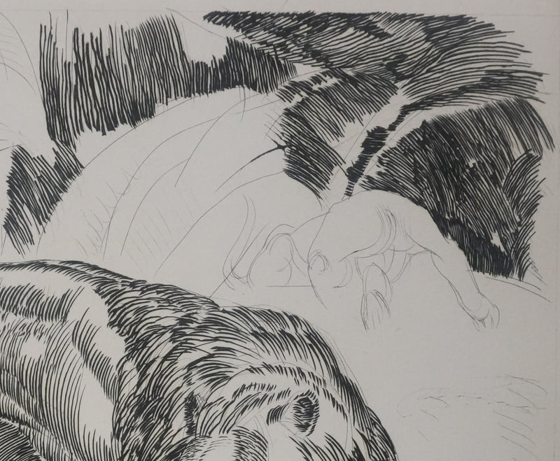 Albert DECARIS : Chasse au cerf, Gravure originale signée