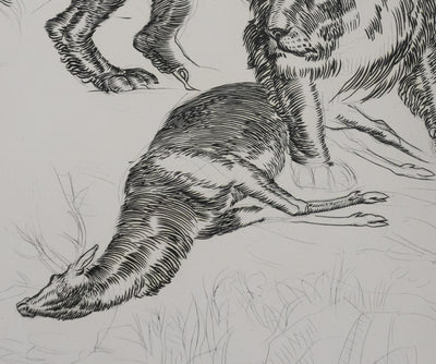 Albert DECARIS : Chasse au cerf, Gravure originale signée