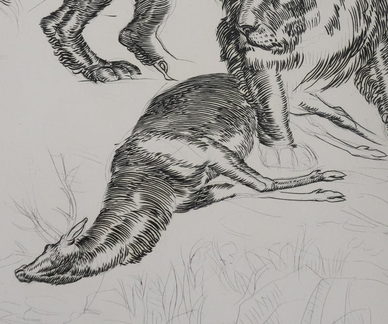 Albert DECARIS : Chasse au cerf, Gravure originale signée