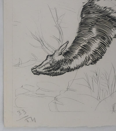 Albert DECARIS : Chasse au cerf, Gravure originale signée
