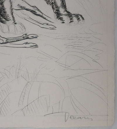 Albert DECARIS : Chasse au cerf, Gravure originale signée