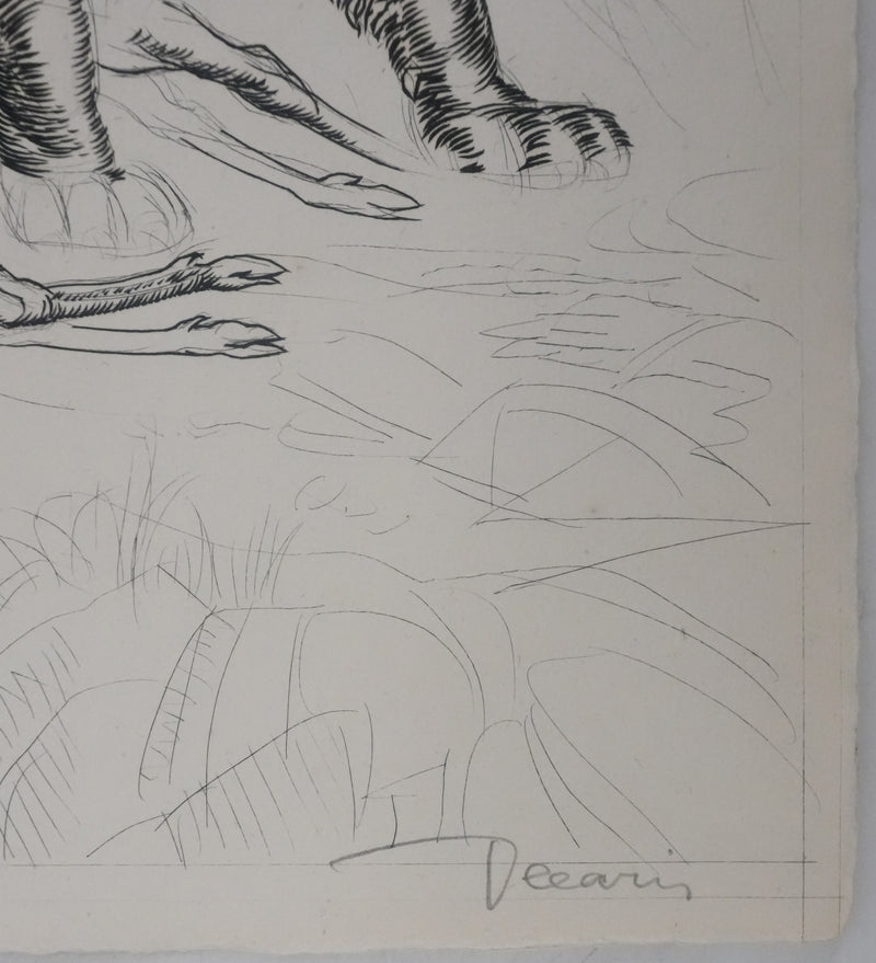 Albert DECARIS : Chasse au cerf, Gravure originale signée