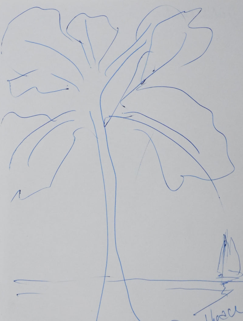 Julien BERTHEAU : L’arbre du large, Autographe et dessin original signé