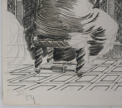 Albert DECARIS : Les hommes attablés, Gravure originale signée