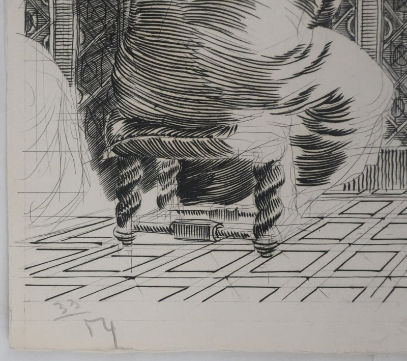 Albert DECARIS : Les hommes attablés, Gravure originale signée