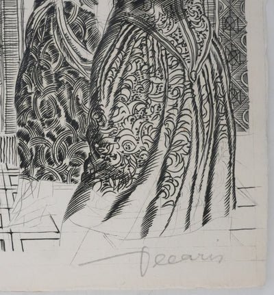 Albert DECARIS : Les hommes attablés, Gravure originale signée