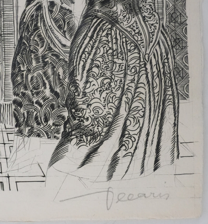 Albert DECARIS : Les hommes attablés, Gravure originale signée