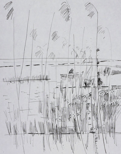Maurice GENIS : Les roseaux, Dessin original signé