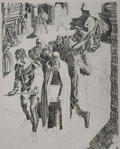 Albert DECARIS : Les hommes arrivent, Gravure originale signée