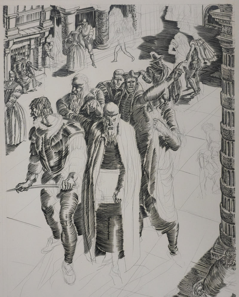 Albert DECARIS : Les hommes arrivent, Gravure originale signée