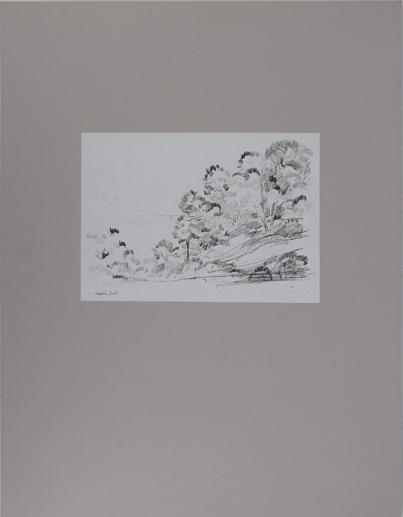 Maurice GENIS : Les arbres au bord de mer, Dessin original signé