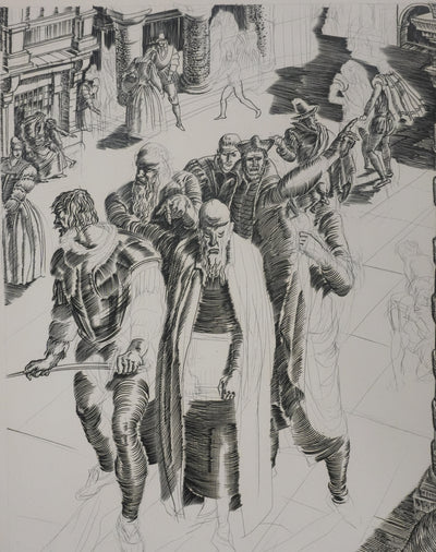 Albert DECARIS : Les hommes arrivent, Gravure originale signée