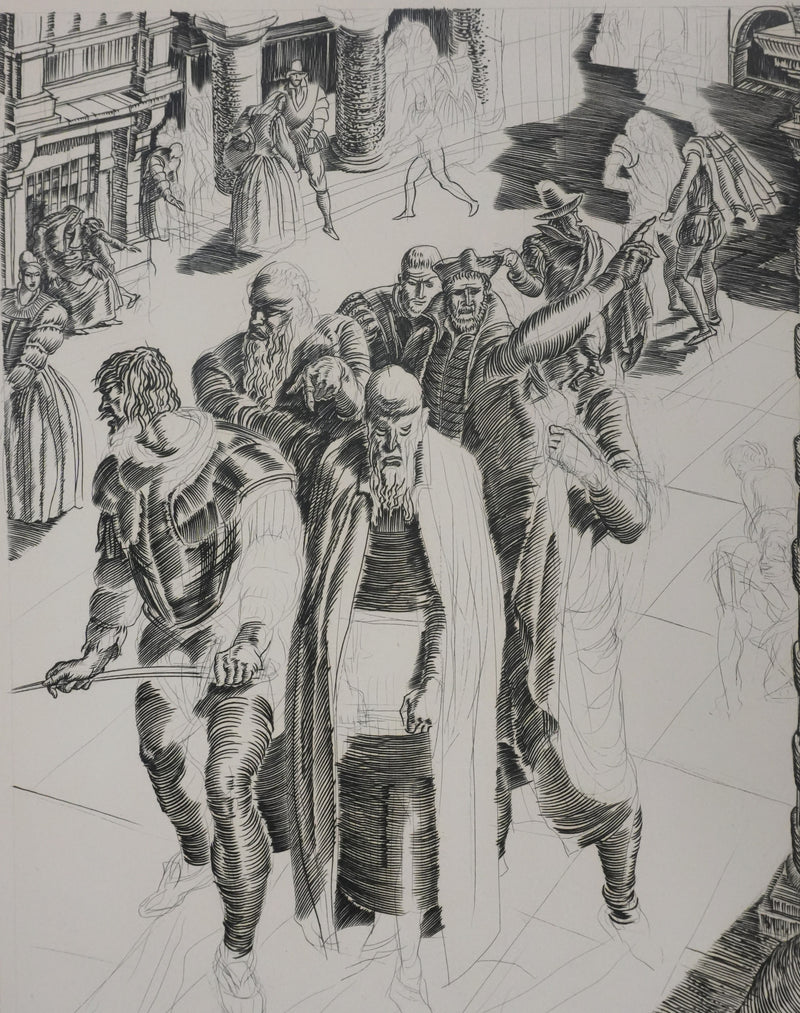 Albert DECARIS : Les hommes arrivent, Gravure originale signée