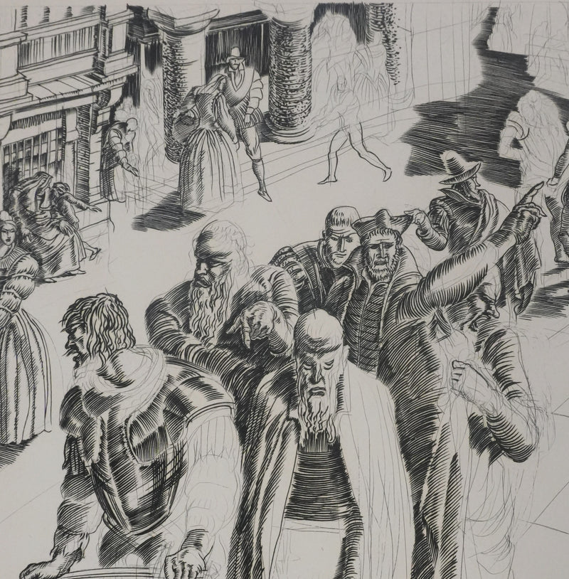 Albert DECARIS : Les hommes arrivent, Gravure originale signée