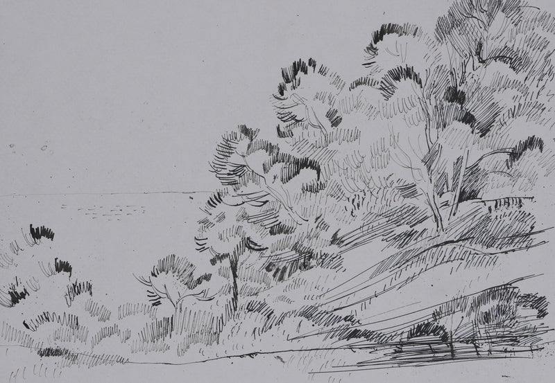 Maurice GENIS : Les arbres au bord de mer, Dessin original signé
