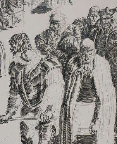 Albert DECARIS : Les hommes arrivent, Gravure originale signée