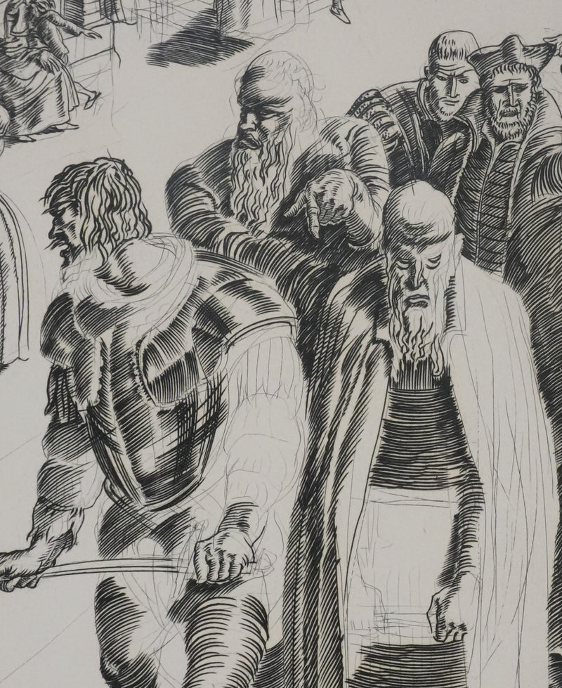 Albert DECARIS : Les hommes arrivent, Gravure originale signée