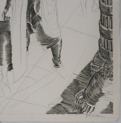 Albert DECARIS : Les hommes arrivent, Gravure originale signée