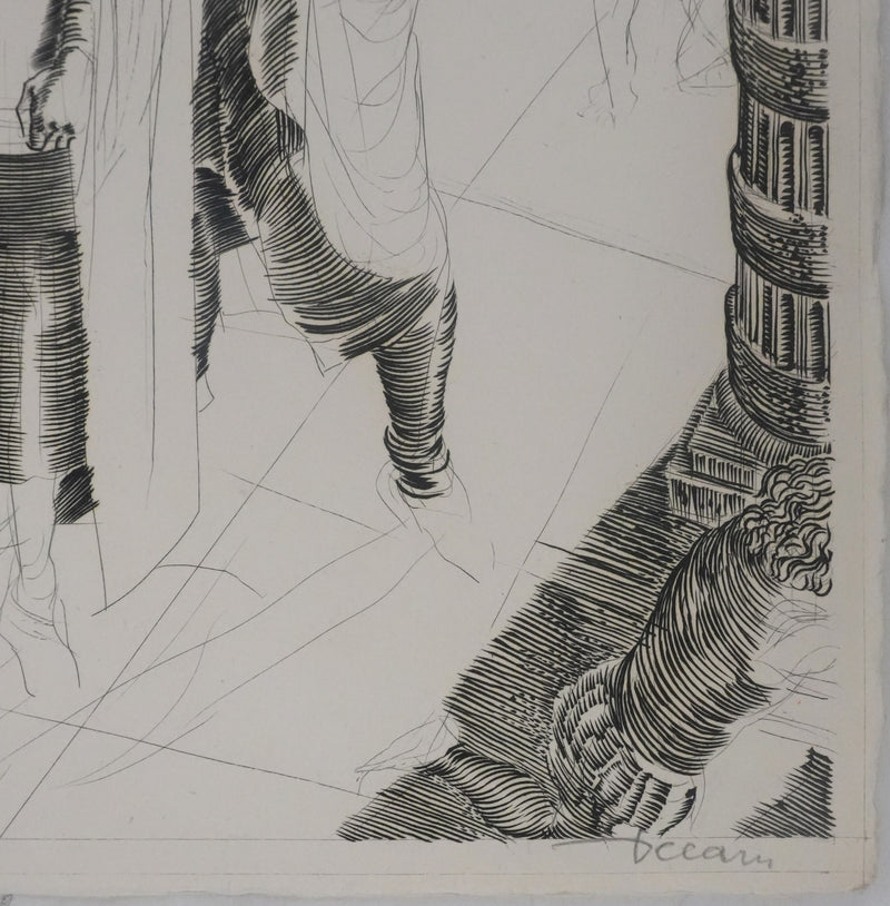 Albert DECARIS : Les hommes arrivent, Gravure originale signée