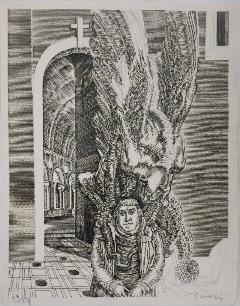 Albert DECARIS : Monstre ailé, Gravure originale signée