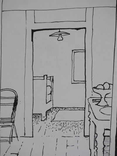 Maurice GENIS : La maison de l'artiste, Dessin original signé