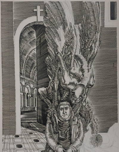 Albert DECARIS : Monstre ailé, Gravure originale signée