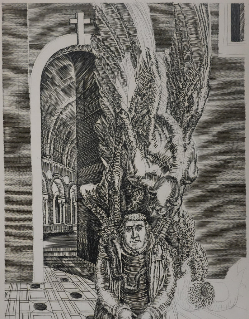 Albert DECARIS : Monstre ailé, Gravure originale signée