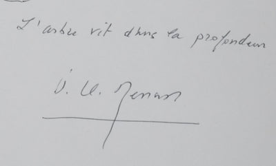 Jean-Claude RENARD : L'arbre vit dans la profondeur, Autographe et dessin original signé