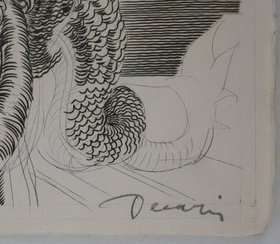 Albert DECARIS : Monstre ailé, Gravure originale signée