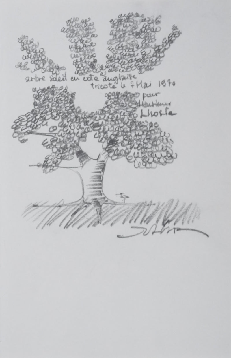 Jean Olivier HERON : Arbre soleil en cote anglaise tricoté, Dessin original signé