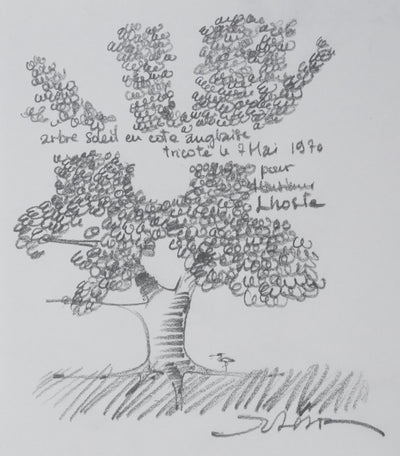 Jean Olivier HERON : Arbre soleil en cote anglaise tricoté, Dessin original signé