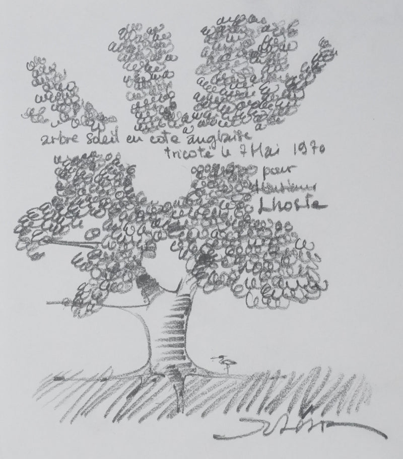 Jean Olivier HERON : Arbre soleil en cote anglaise tricoté, Dessin original signé